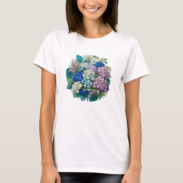 Bouquet de Hydrangeas Tshirt bleu rose (Devant)