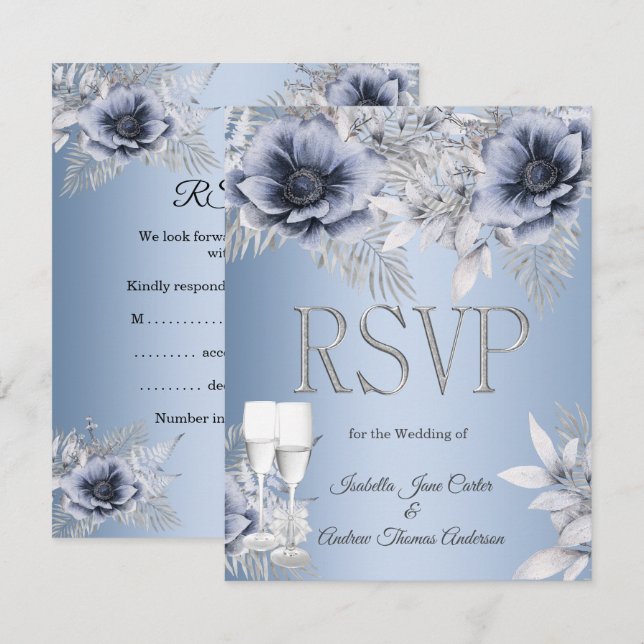 Bouquet de mariage bleu argent floral RSVP Champag (Devant / Derrière)