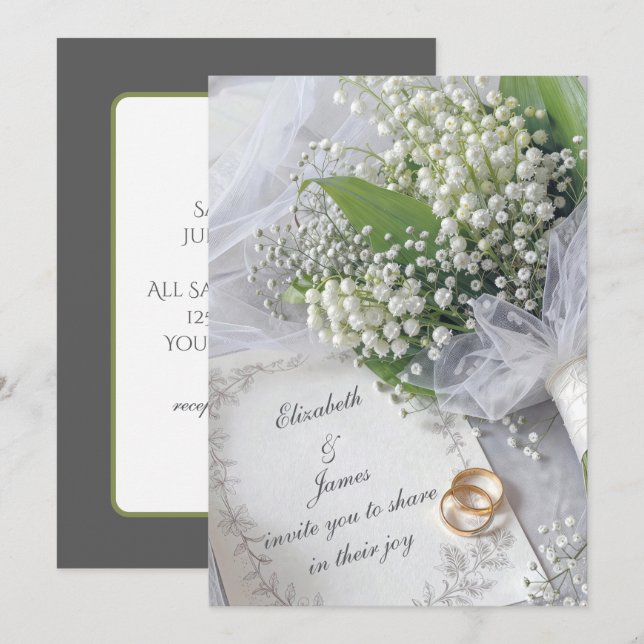 Bouquet de muguet sur une invitation de mariage (Devant / Derrière)