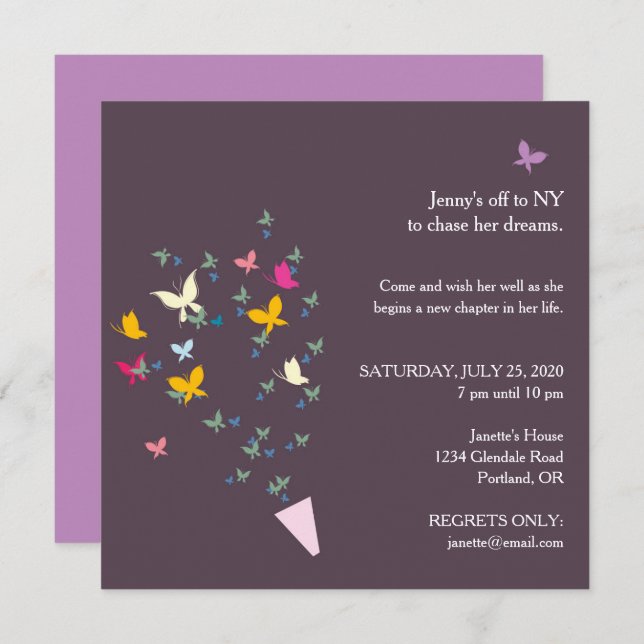 Bouquet de papillons Invitation de la fête d'adieu (Devant / Derrière)