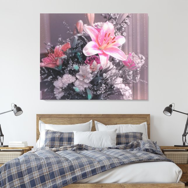 Bouquet de perles Lily roses toile enveloppée (Insitu(Chambre))