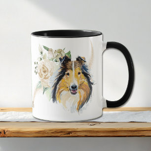 Bouquet de Rose blanche Collie Chien Mug