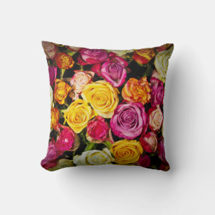 Bouquet De Rose Rose Blanc Jaune Fleurs Coussin