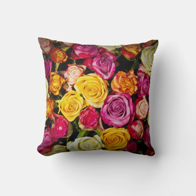 Bouquet De Rose Rose Blanc Jaune Fleurs Coussin (Recto)