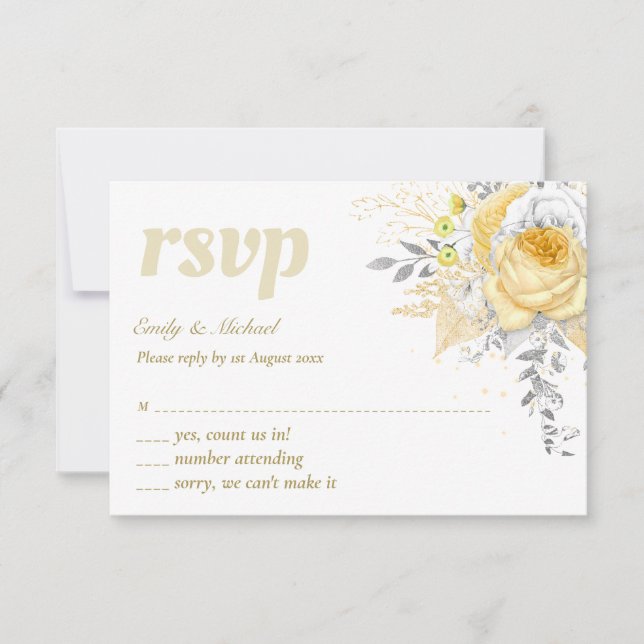 Bouquet de Roses en or blanc RSVP avec menu (Devant)