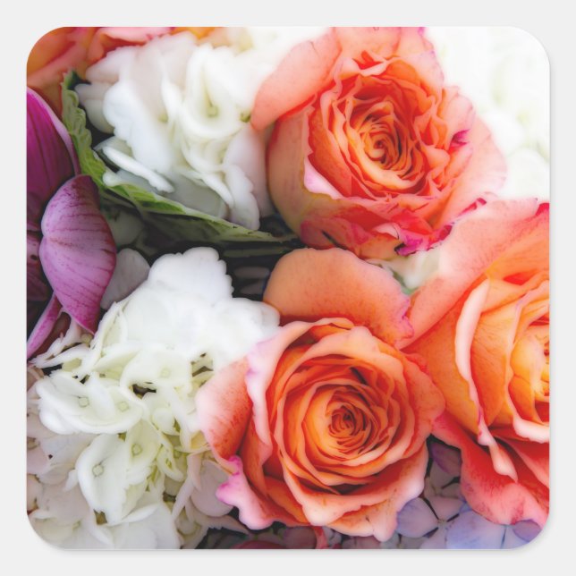 Bouquet de roses, orchidées, autocollant d'hortens (Devant)