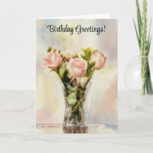 Bouquet de roses roses dans un vase carte d'annive