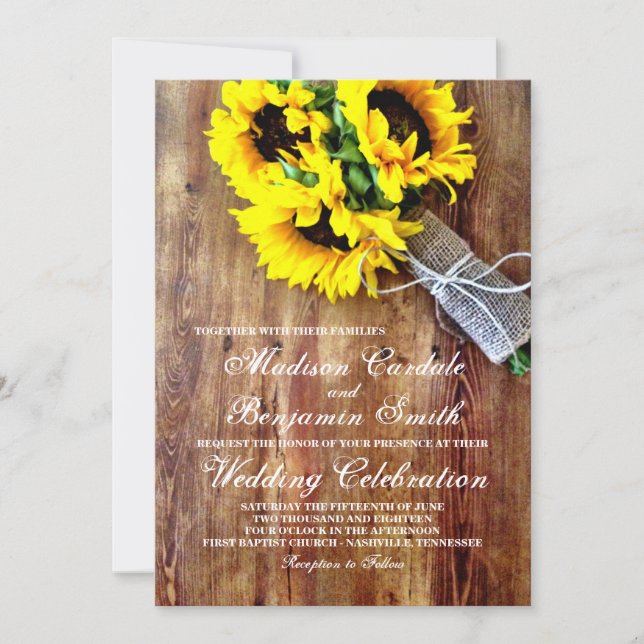 Bouquet de tournesol Invitations Mariages campagna (Devant)