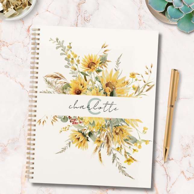 Bouquet de tournesols à l'aquarelle avec monogramm (In situ)