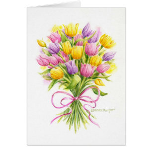 Bouquet de tulipe de carte de voeux de Pâques beau