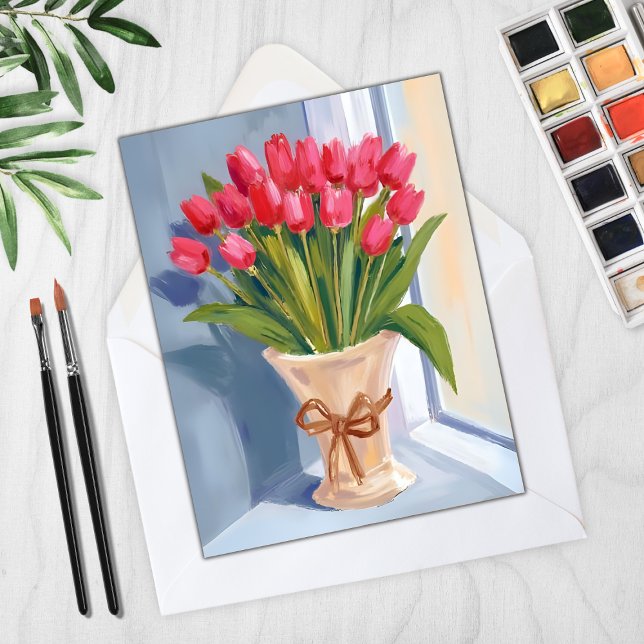 Bouquet de tulipe rose Aquarelle Carte Florale (Créateur téléchargé)