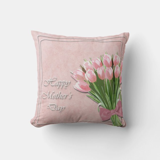 Bouquet de tulipes roses Coussin de jeté pour la f (Recto)