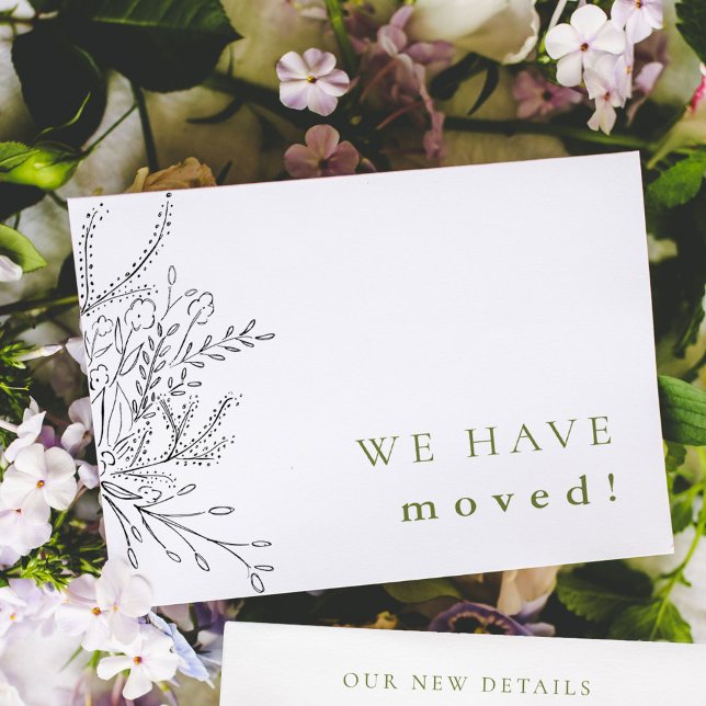Bouquet débordant Faire-part de déplacement (Overflowing Bouquet floral moving announcement card.)
