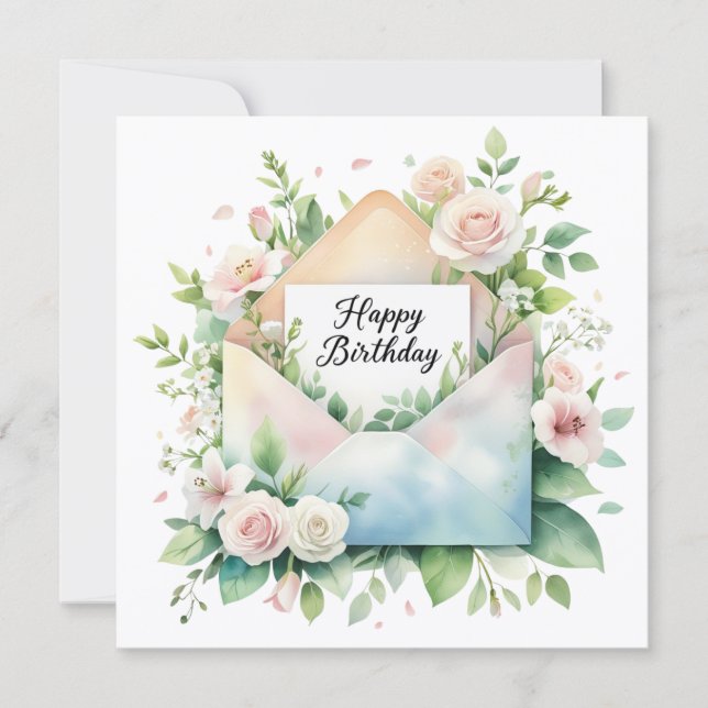 Bouquet délicat de fleurs. Carte de joyeux anniver (Devant)