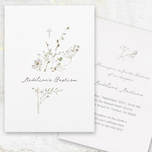 Bouquet délicat fleur sauvage   Invitation au bapt