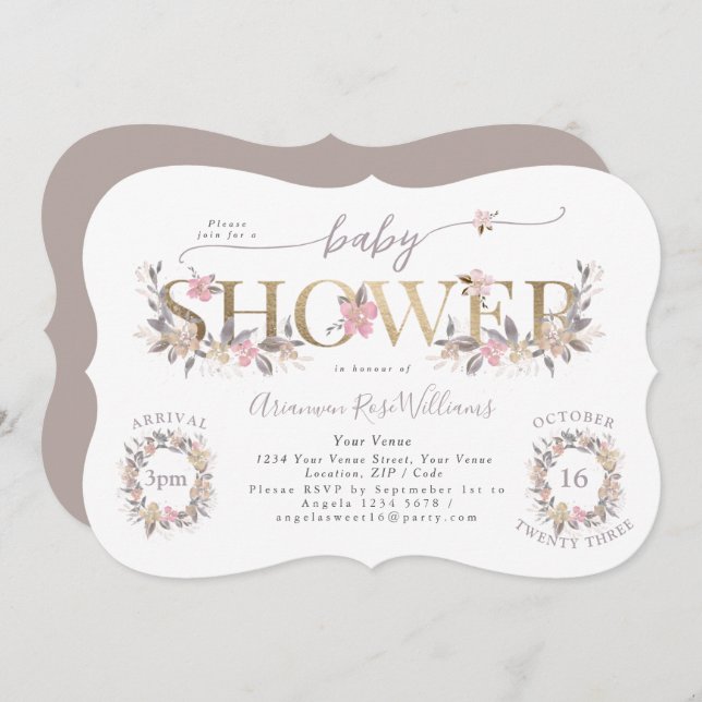 Bouquet d'or Invitation Baby shower rose d'automne (Devant / Derrière)