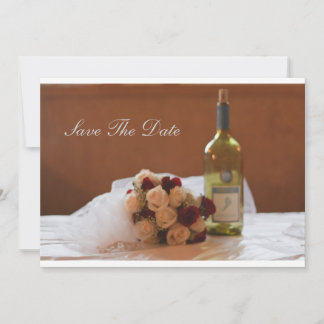 Bouquet et faire-part de mariage à vin