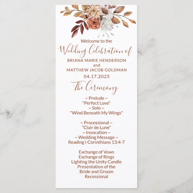 Bouquet floral automnal Programme de mariage blanc (Devant)