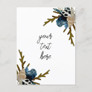 Bouquet floral côtier carte de voeux pliée marine