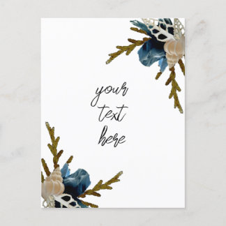 Bouquet floral côtier carte de voeux pliée marine