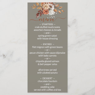 Bouquet Floral d'Automne Menu de Mariage Gris