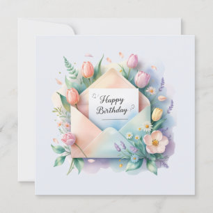 Bouquet floral de tulipes. Carte joyeux anniversai
