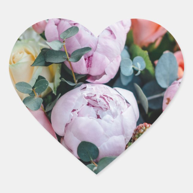 Bouquet Floral Doux Étiquette en Forme de Cœur (Devant)