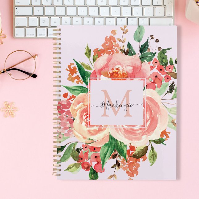 Bouquet Floral Rose Blush Monogramme Moderne (In situ)