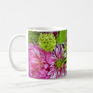 Bouquet floral rose et vert imprimé tasse à café