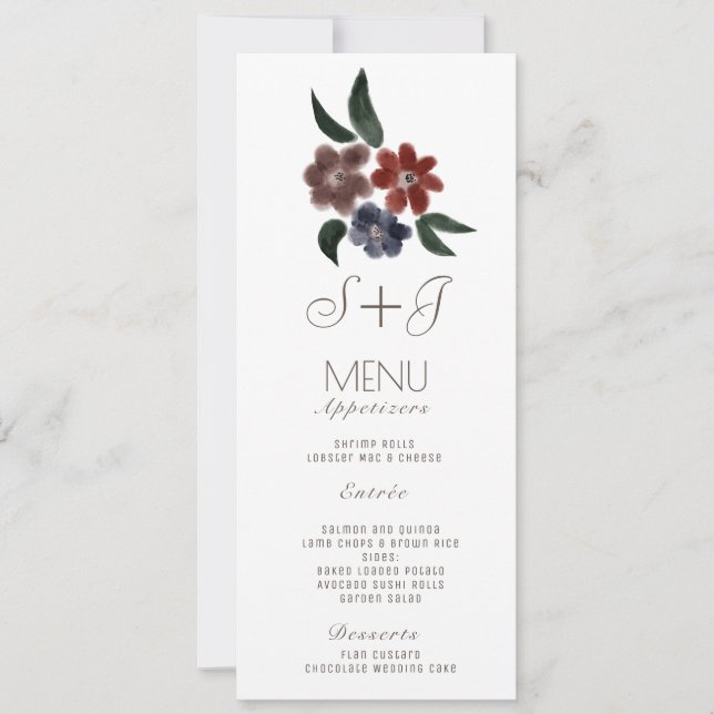 Bouquet Floral Simple Rustique Aquarelle - Menu (Devant)