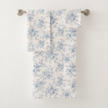 Bouquet Floral Toile Bleu Crème Botanique Vintage