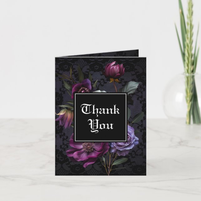 Bouquet pourpre sur dentelle noire | Merci photo (Devant)