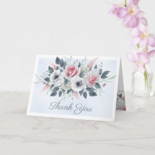 Bouquet rose Aquarelle Carte de remerciements bleu