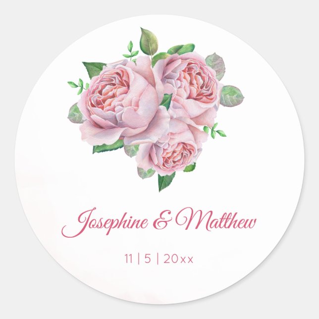 Bouquet Rose Aquarelle Stickers Mariage (Devant)
