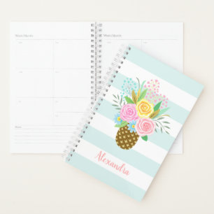 Bouquet Rose d'ananas rose Turquoise bandes