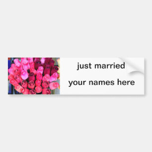 bouquet rose vient de se marier bumper sticker