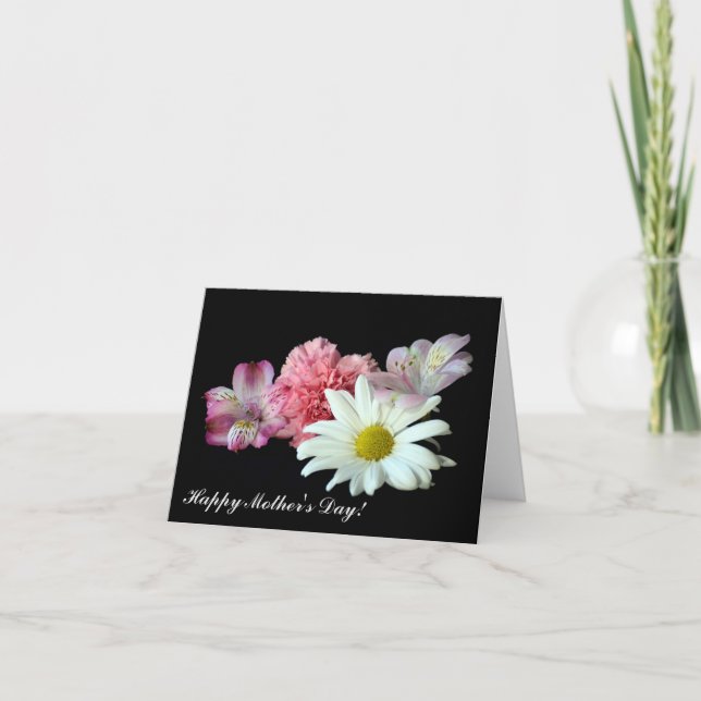 Bouquet sur carte de Fête des mères noire (Devant)