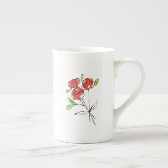 Bouquet Trois Roses Rouges | Mug de Chine osseuse (Droite)