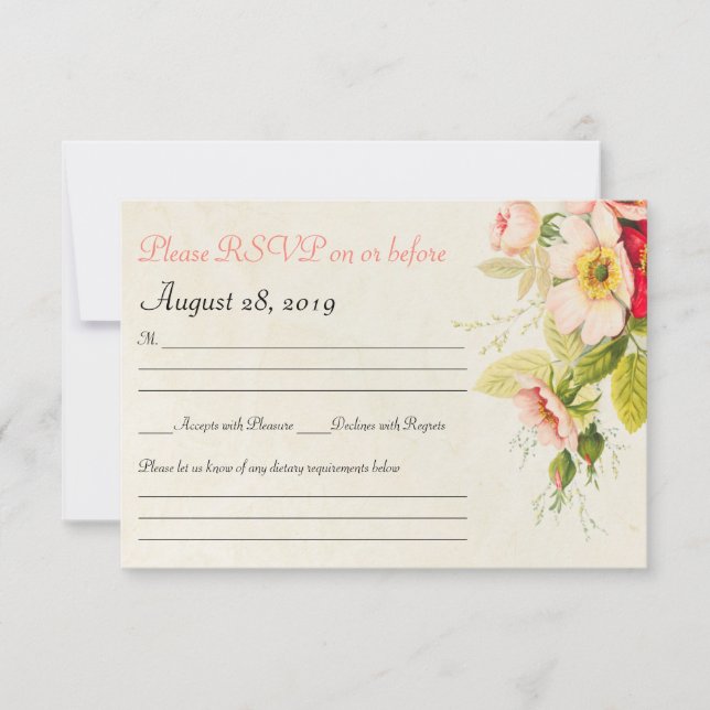 Bouquet vintage Rose Mariage Floral Carte RSVP (Devant)