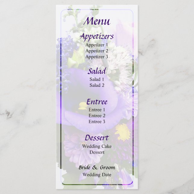 Bouquet violet W Lilies & Delphinium Menu Mariage (Devant)