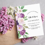 Bouquets violet violet violet budget invitation an<br><div class="desc">Arrière - plan violet,  lavande aquarellée et arche. Décoré de fleurs violettes et violettes aquarelles et verdure. Personnalisez et ajoutez votre nom et les détails de votre fête. 1 feuille = 1 invite imprimé bord à bord.</div>