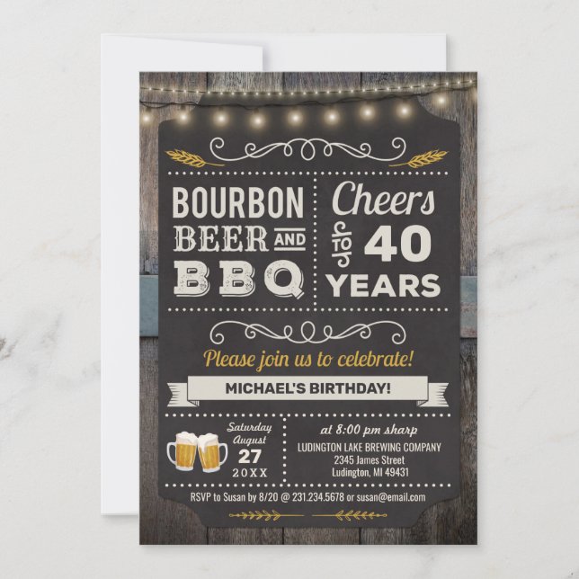 Bourbon Beer et BBQ Invitation du 40e anniversaire (Devant)