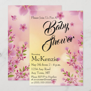 Bourgeons de fleurs roses Invitation Baby shower f