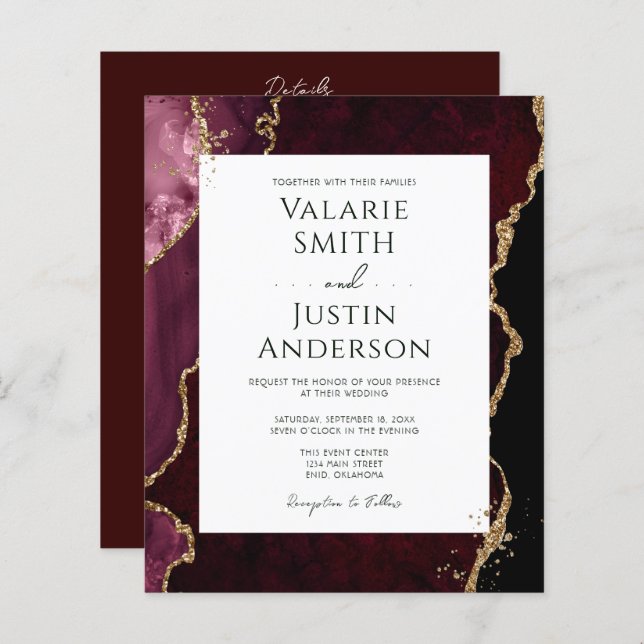 Bourgogne Agate Mariage budgétaire Tout en un (Devant / Derrière)