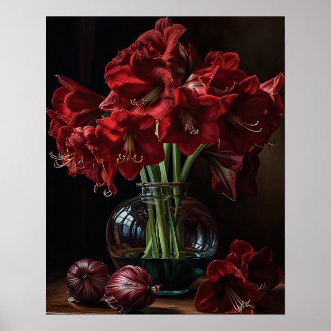 Bourgogne Amaryllis Fleurs d'Art Imprimer Poster (Devant)