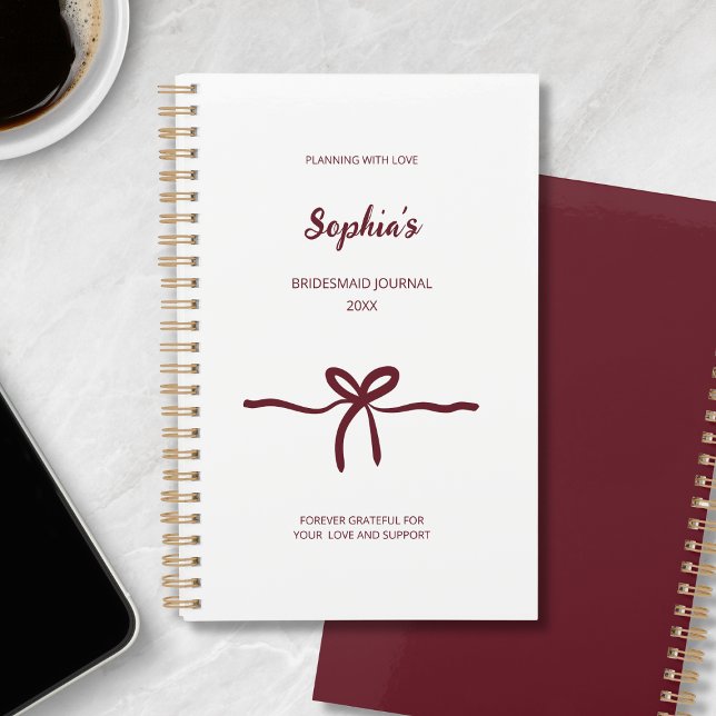 Bourgogne Arc Demoiselle d'Honneur Moderne Nom Ann (Burgundy Bow Bridesmaid Modern Script Name Year Planner)