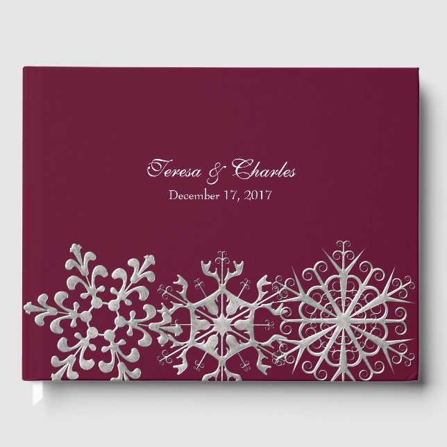 Bourgogne avec Snowflakes Mariage Livre d'or (Recto)