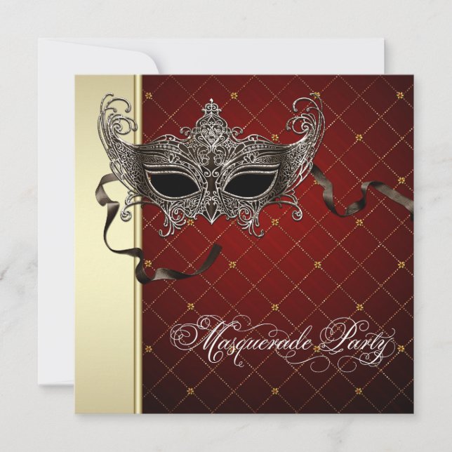 Bourgogne Black Gold Masquerade Party Invitations (Devant)