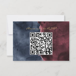 Bourgogne & Bleu Nuit QR Code RSVP Aquarelle
