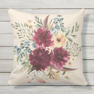 Bourgogne, Bleu, Pêche Floral Coussin extérieur 20